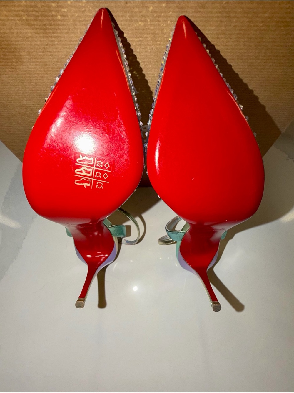 Christian Louboutin - Spikaqueen Crystal Pointed Toe Slingback Heels -Vers Multi - Picture 12 of 17
